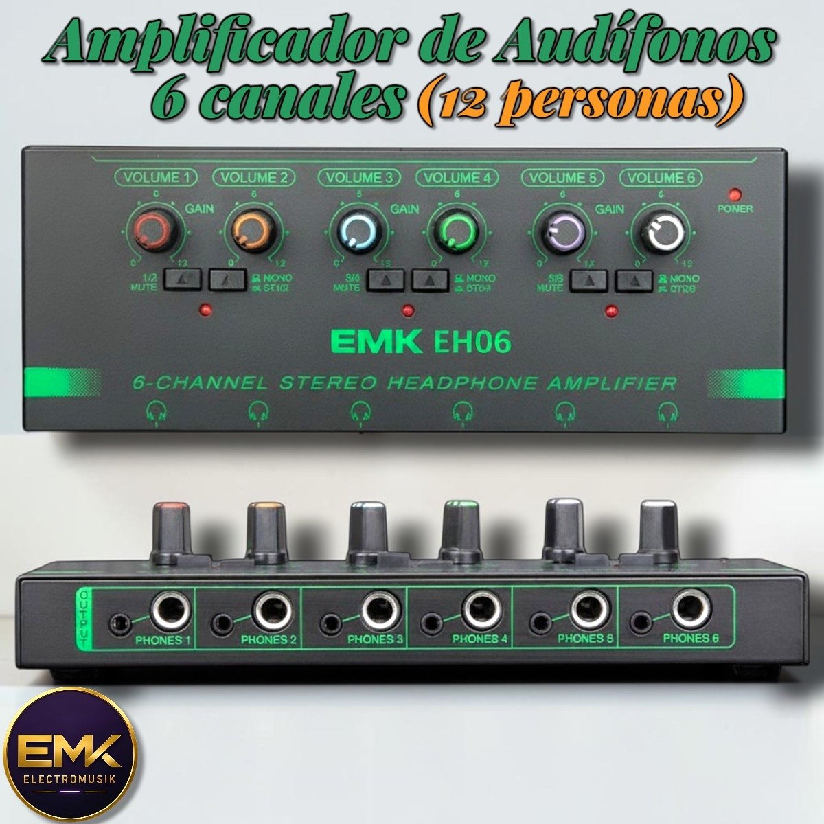 Amplificador de Audifonos de 6 Canales EMK EH06